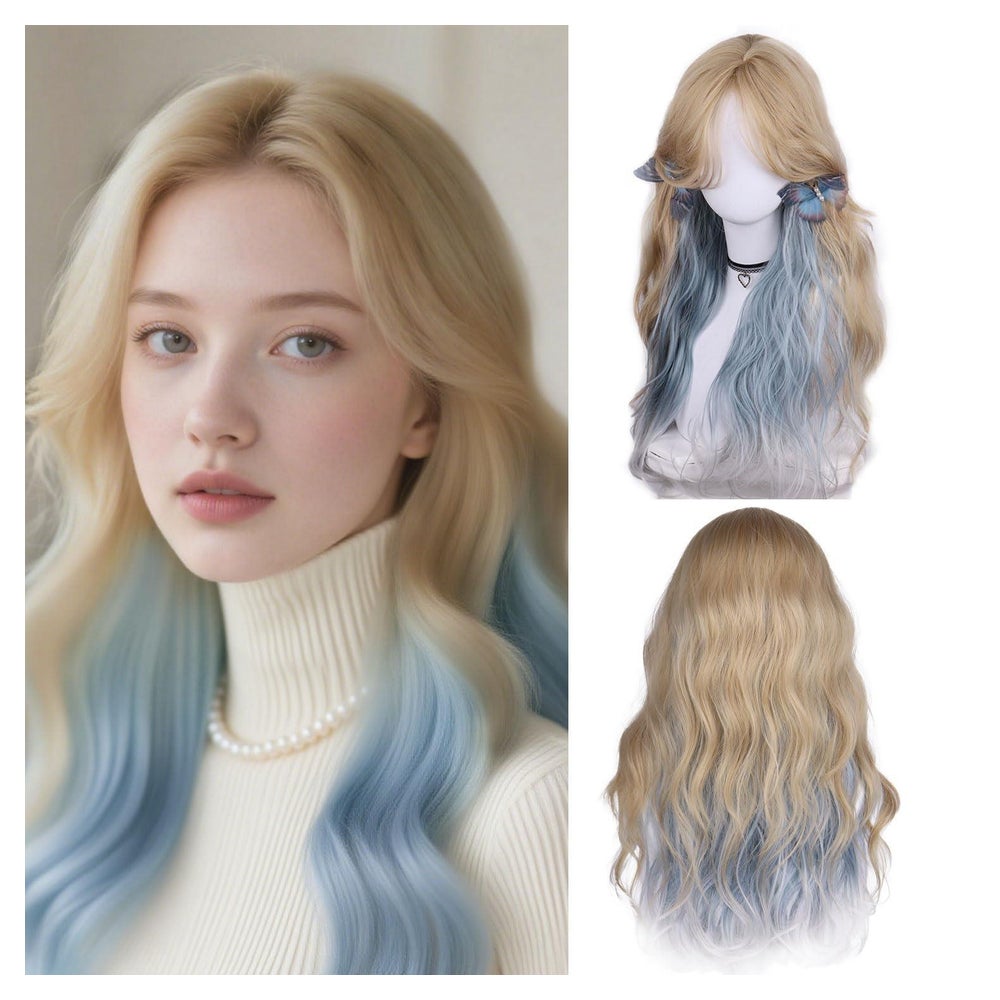 Perücke Damen Synthetik Faser Ombre Locken Wellen Haare Blon 1 St