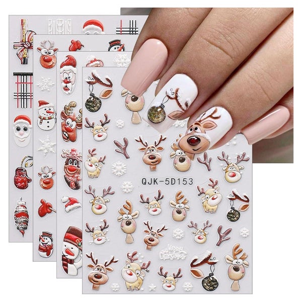 Nagelsticker 3D Schneeflocken selbstklebend 4 Blatt für Weih 1 St