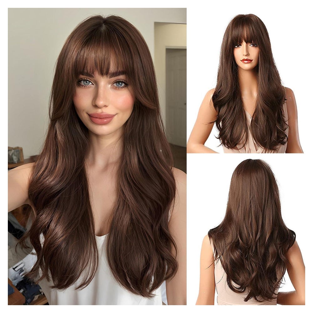 Perücke 24 Zoll Damen lockig synthetisch Pony Braune A 1 St