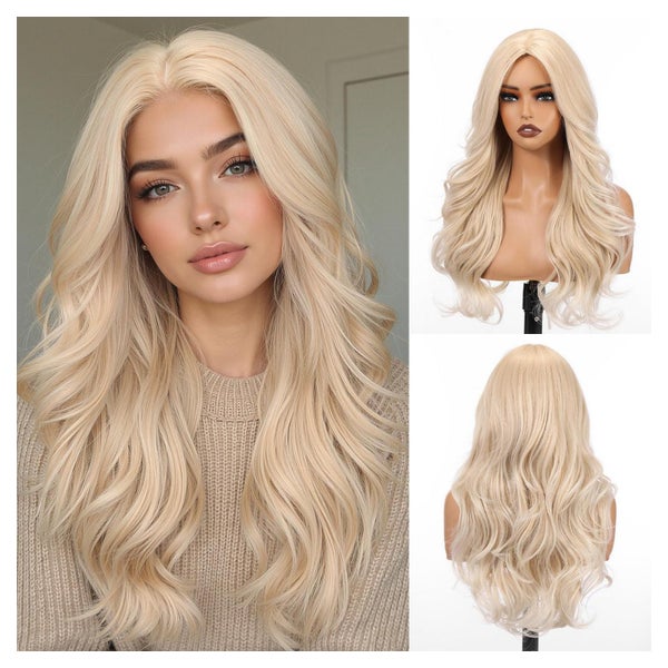 Perücke Frauen Locken Vorhangpony 56 cm Synthetikhaare Hellb 1 St
