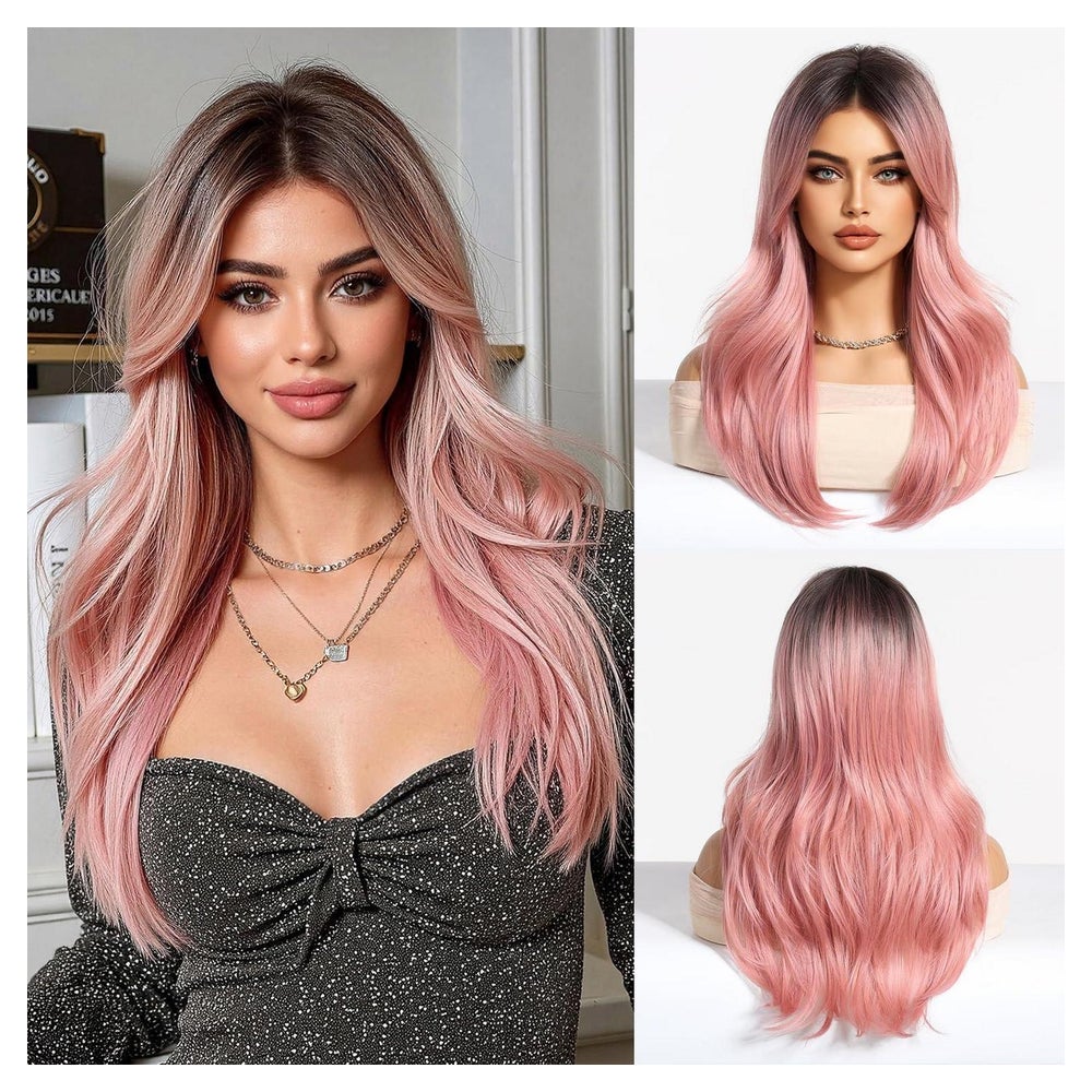 Perücke lang Vorhangpony Synthetik Ombre Damen Alltag Blass 1 St