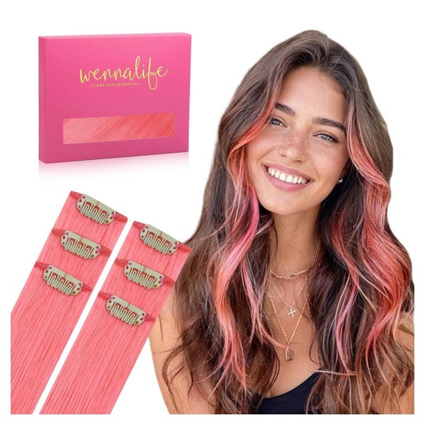 WENNALIFE Clip in Extensions Echthaar Hellrosa 35cm 30g Remy Haarverlängerung
