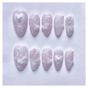 Press On Nails Kurz Lila 3D Schwan Herz Pearl AKD40 1 St