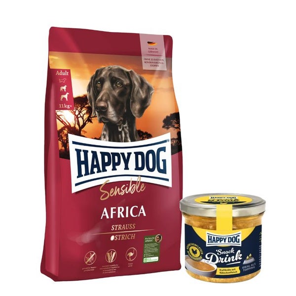 Happy Dog Sensible Africa + Happy Dog Snack Drink Hähnchen 13 kg