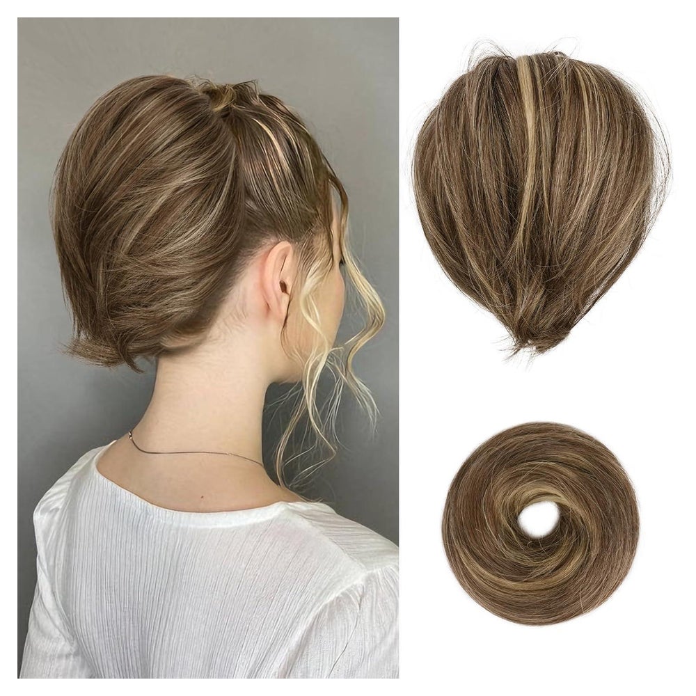 BARSDAR Haarteil Dutt Pferdeschwanz Braun Aschblond 20cm Hig 1 St
