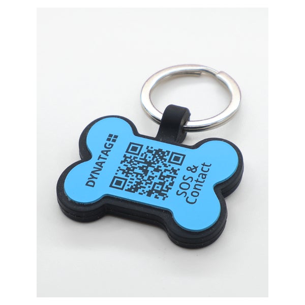 Hundemarke Knochenform Silikon Blau – QR-Code Tier-ID mit Online-Profil 1 St