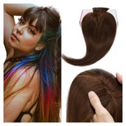 Elailite Haartopper Echthaar mit Bangs Mittelbraun - 35cm
