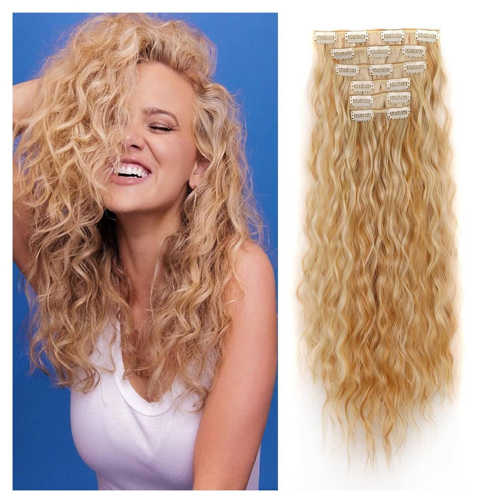 Clip in Extensions 6 Tressen Gewellt 50 cm Dunkelblond & Ble 1 St