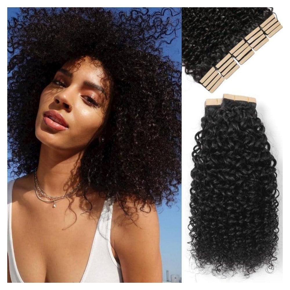 Tape Extensions Echthaar 12 Zoll Kinky 1B# 12zoll-30.5cm(40e 1 St