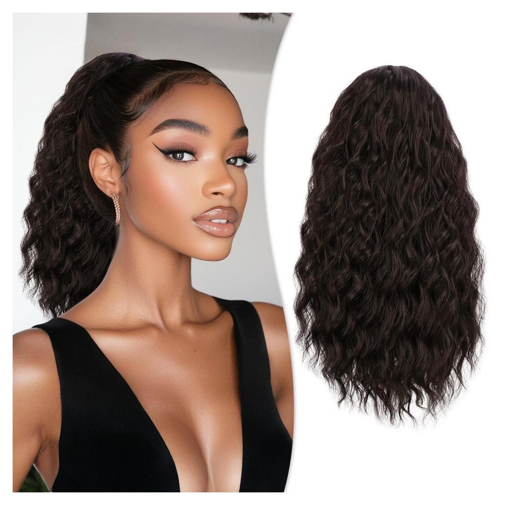 Haarteil Pferdeschwanz Clip in Extension Lockig 40 CM Dunkel 1 St
