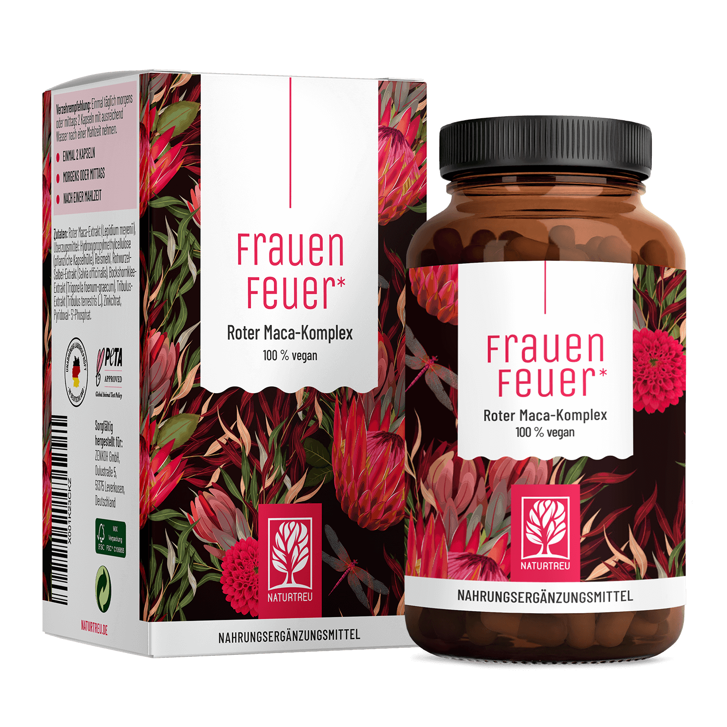 Roter Maca Komplex - FRAUENFEUER - 600 vegane Kapseln - NATURTREU® 5 x 120 St