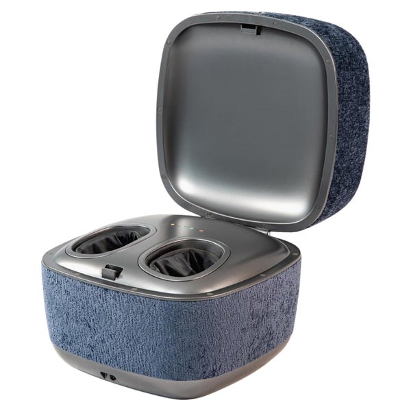 THE LOUNGER – 2 in 1 Design-Sitzhocker & Shiatsu Fußmassagegerät mit Wärmefunktion / Pouf / Fußhocker / elektrische Fußmassage im Premium Design Blau 1 St