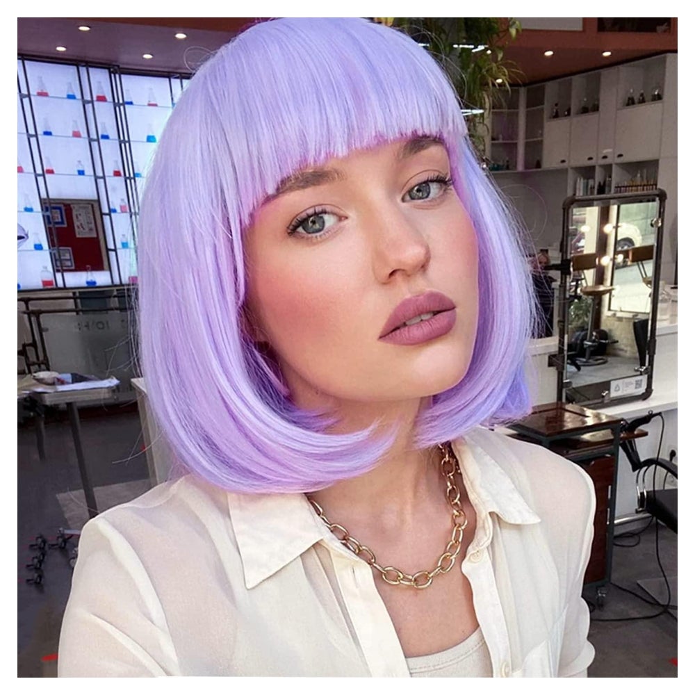 Perücke lila Bob kurz Pony Damen hitzebeständig 30 cm 1 St