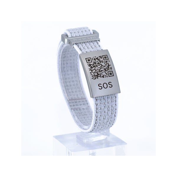 SOS Notfallarmband mit QR-Code mit Textilband Weiss 1 St