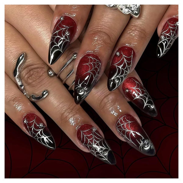 Kunstnägel 24 Stück Almond Schwarz Rot Black Red Web 1 ml (1 1 St