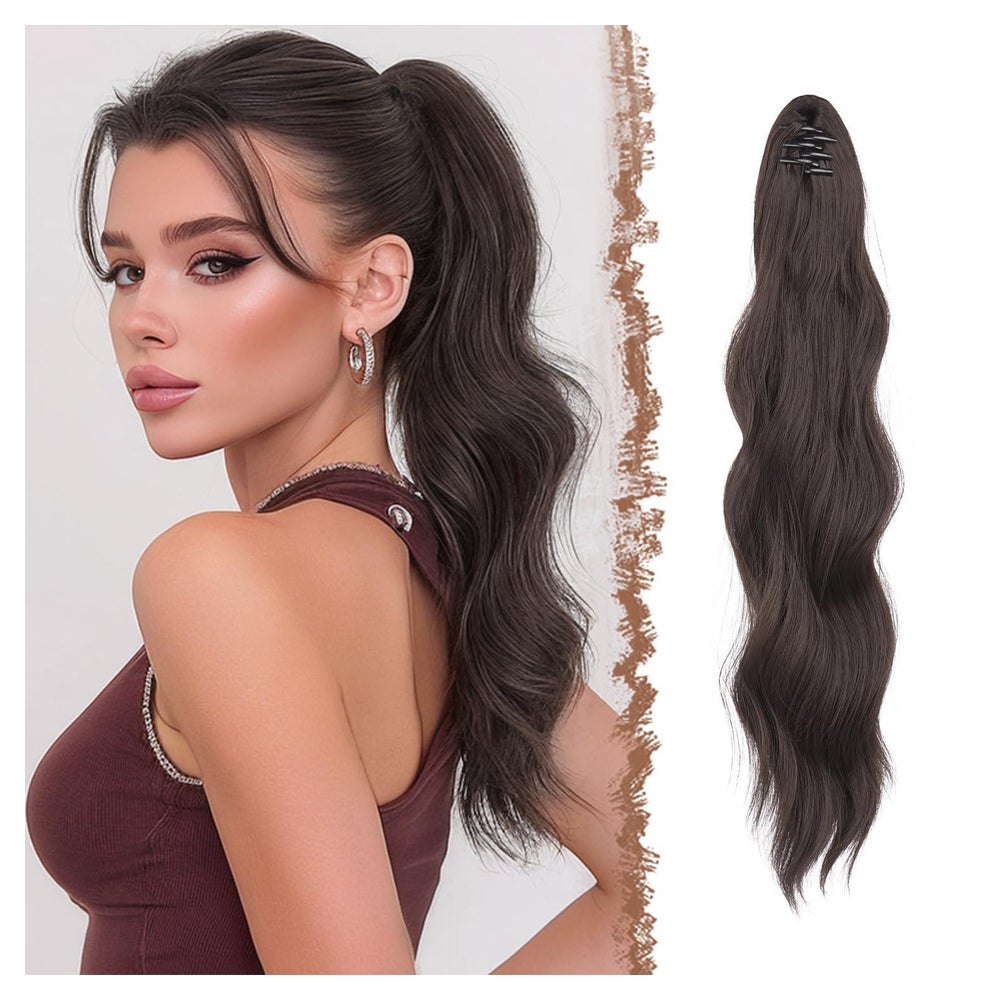 Pferdeschwanz Extensions Klammer Haarteil 50 cm Gewellt Brau 1 St