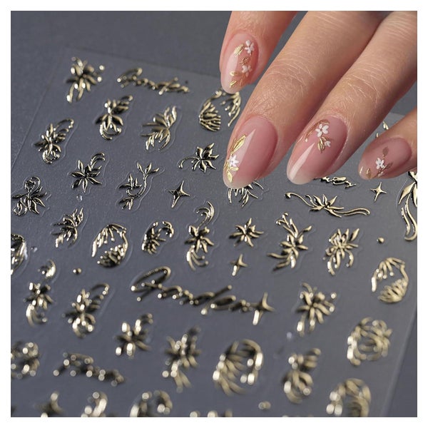 Nagelsticker 3D goldene Blumen selbstklebend für Nageldesign 1 St