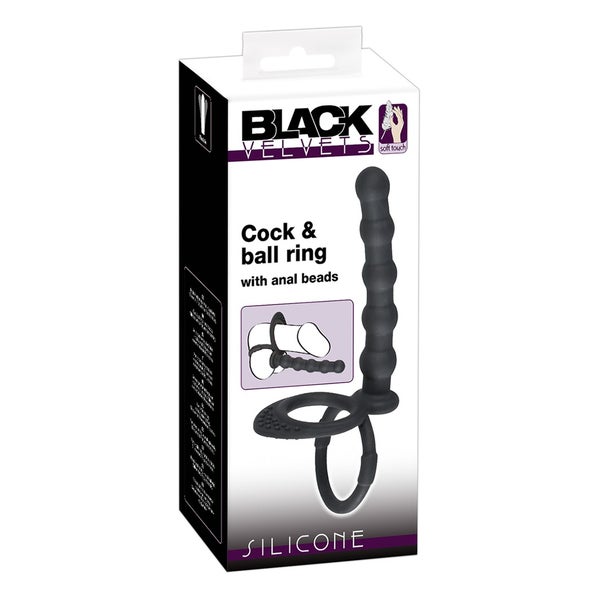 Black Velvets - Penis-/Hodenring mit Dildo 1 St