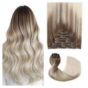 Clip in Extensions Echthaar Remy 45cm #8 60 Hellbraun bis Pl 1 St