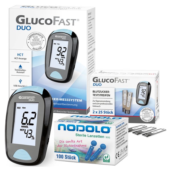 GlucoFast DUO BZ Messgerät (mg/dl) + 60 TS + 110 Lanzetten 1 St