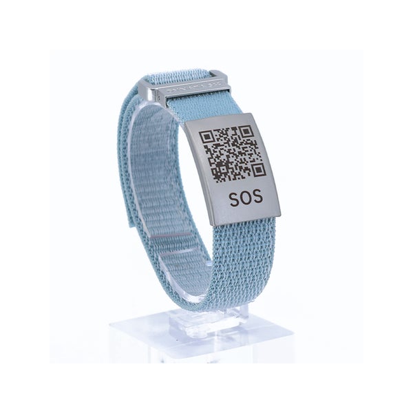 SOS Notfallarmband mit QR-Code mit Textilband Hellblau 1 St
