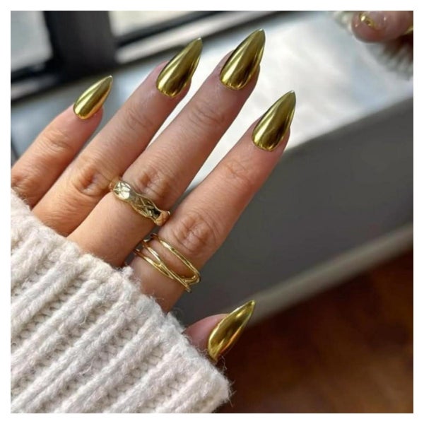 Fingernägel Press On Acryl Mandel Spiegeleffekt Metallic Gol 1 St
