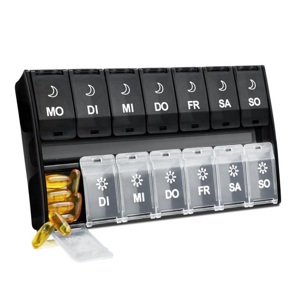 Mossime Tablettenbox 7 Tage 2 Fächer groß, dunkelgrau