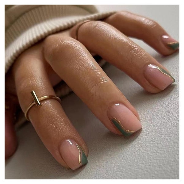 Kunstnägel Eckig Kurz Olive French Nude Swirl 24 olive&amp;s 1 St