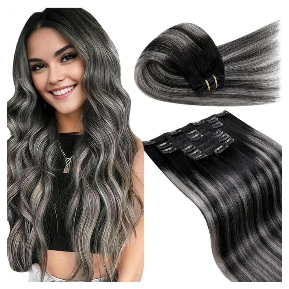 Clip in Extensions Echthaar Blayage schwarz 40cm-7PCS-135G 3 1 St