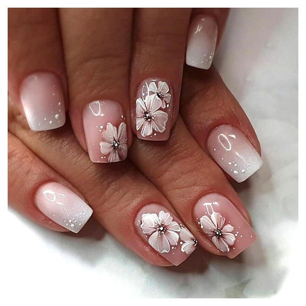 Acrylnägel PressOn Vollabdeckung Kurz Eckig French Nude Rosa 1 St