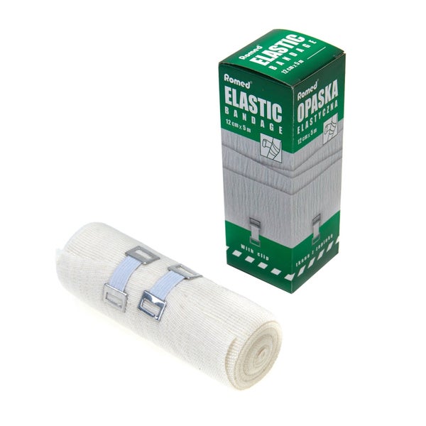 Romed Elastische Mittelzugbinden mit Halteklammer in Folie, 12 cm x 5 m, 1 Pack 5 m