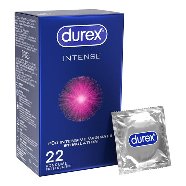 Intense – 22 Kondome mit Rippen, Noppen und Wärme-Effekt (22 Kondome) 22 St