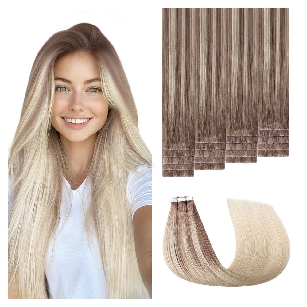 Haarverlängerung Extensions Remy 40cm #8 60 Hellbraun bis Pl 1 St