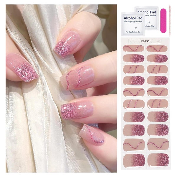 Nagelfolie UV Härtend 20er Selbstklebend Gel Rosa mit Feinem 1 St
