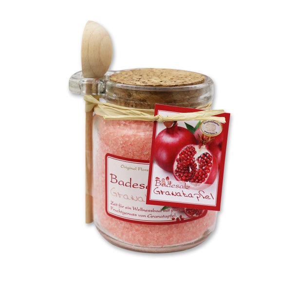 Badesalz Granatapfel mit Bio Schafmilch Glas mit Holzlöffe 300 g