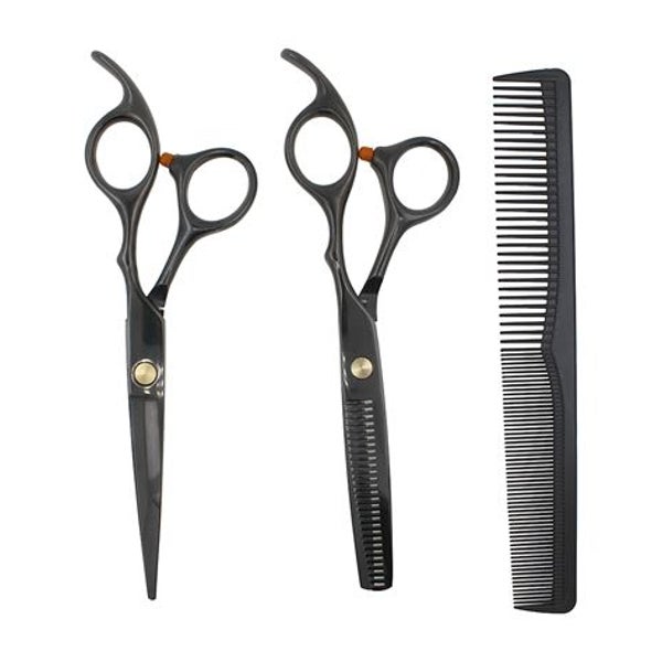 Fashiongirl Professionelles Friseurscheren-Set mit Kamm - Schwarz (4-teilig)