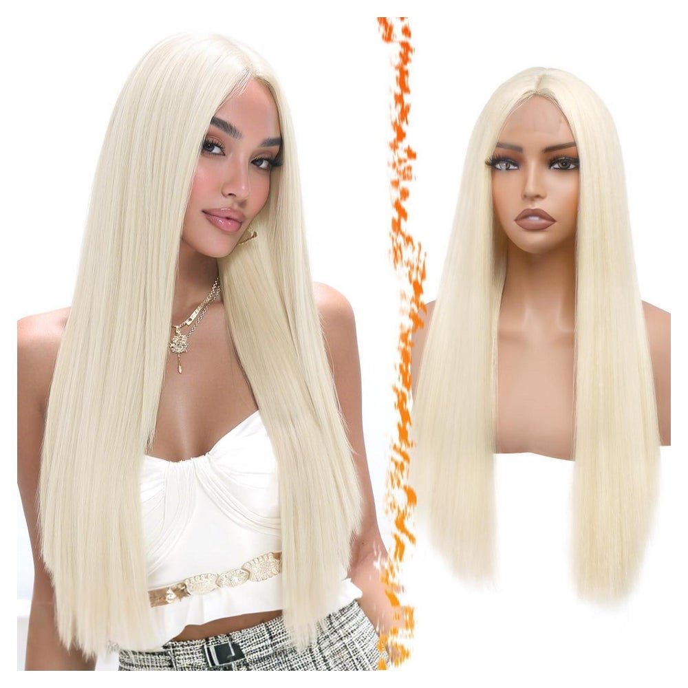Perücke Gerade Mittelscheitel Damen Synthetisch Platin Blond 1 St