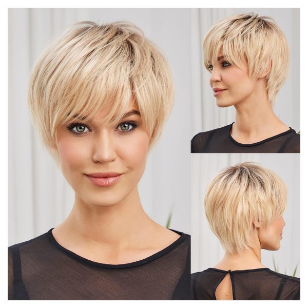 Echthaarperücke kurz Ombre Blond Pixie mit Pony ohne Kleber 1 St