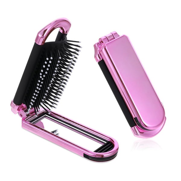 Mini faltbare Haarbürste mit Spiegel Nylonborsten für Frauen 1 St