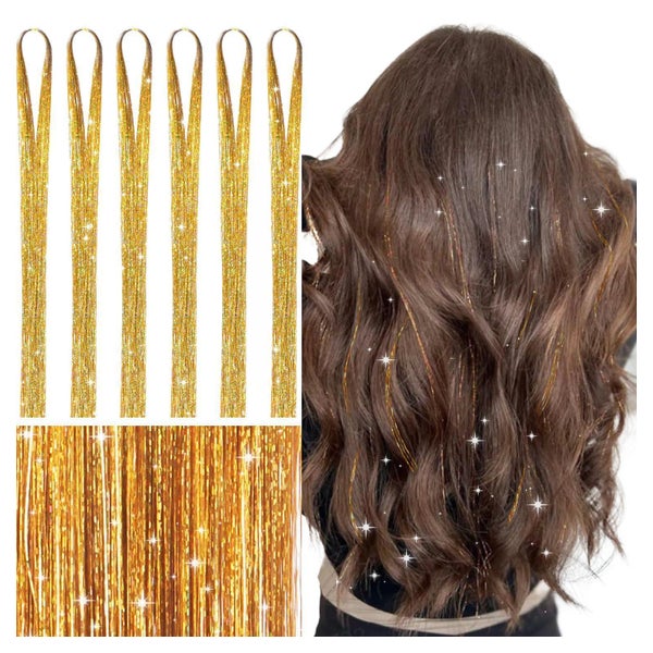Haar Lametta Gold Glitzer Haarsträhnen 120cm - 6er-Pack T-#G 1 St