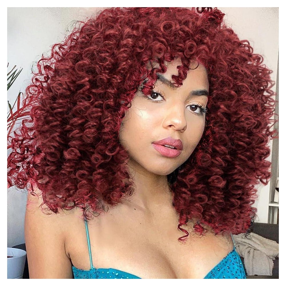 Perücke Afro Synthetisch Kinky Curly Pony Kurz Burgund Dunke 1 St