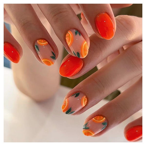 Falsche Nägel Kurz Oval Orange Französisch 24 Sommersüße Ora 1 St