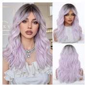 Perücken lange gewellt Pony synthetisch Ombre hellviolett (1 1 St