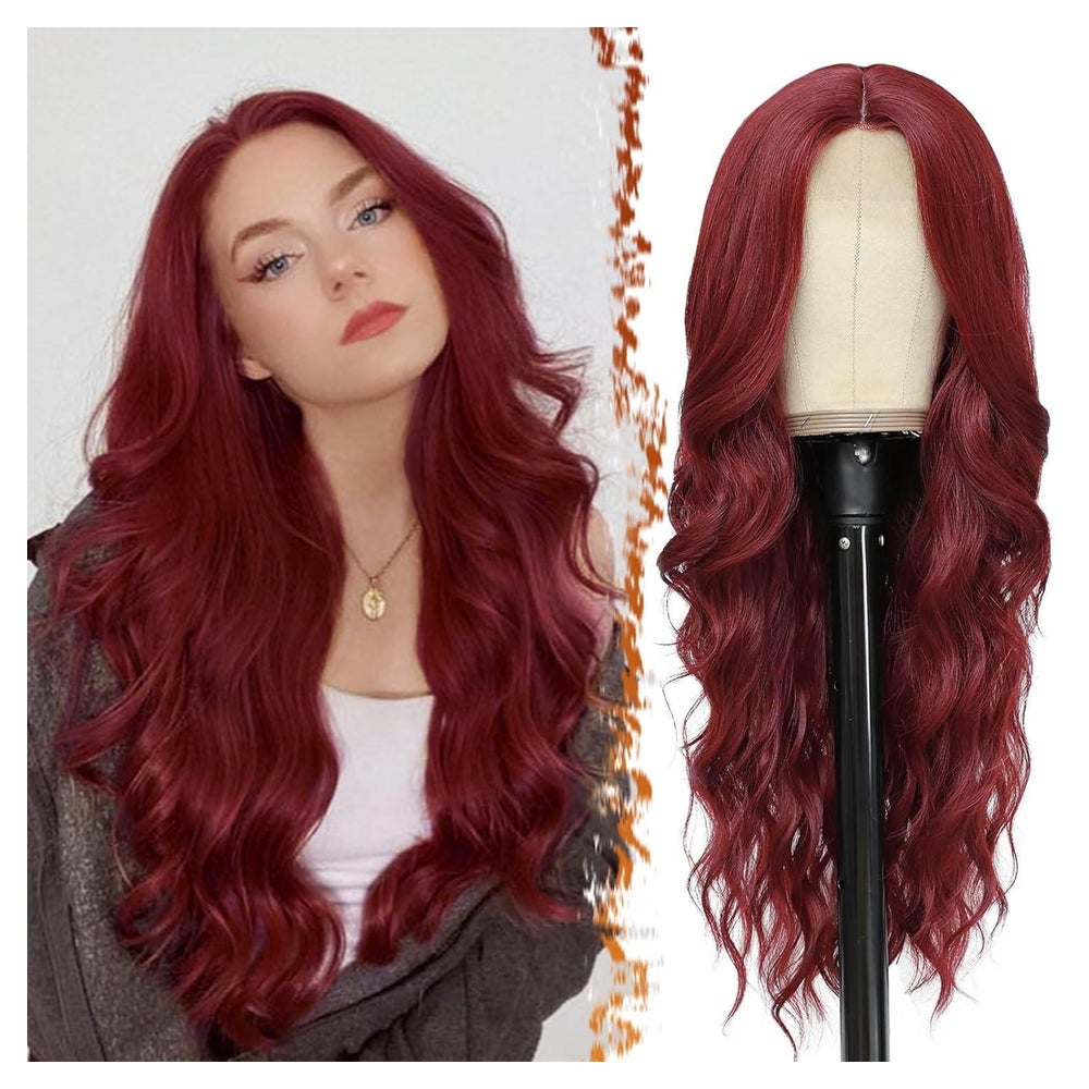 Lange Wellige Rote Lace Front Perücke 66cm Hitzebeständig Co 1 St