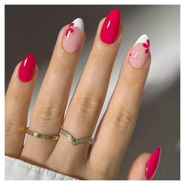 24 Stück Blumen Design Kurz Oval Acryl False Nails Set Frenc 1 St