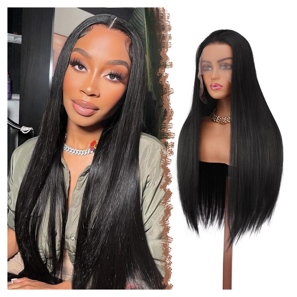 Perücke Lacefront Synthetik Damen Spitzenfront 75 cm Schwarz 1 St