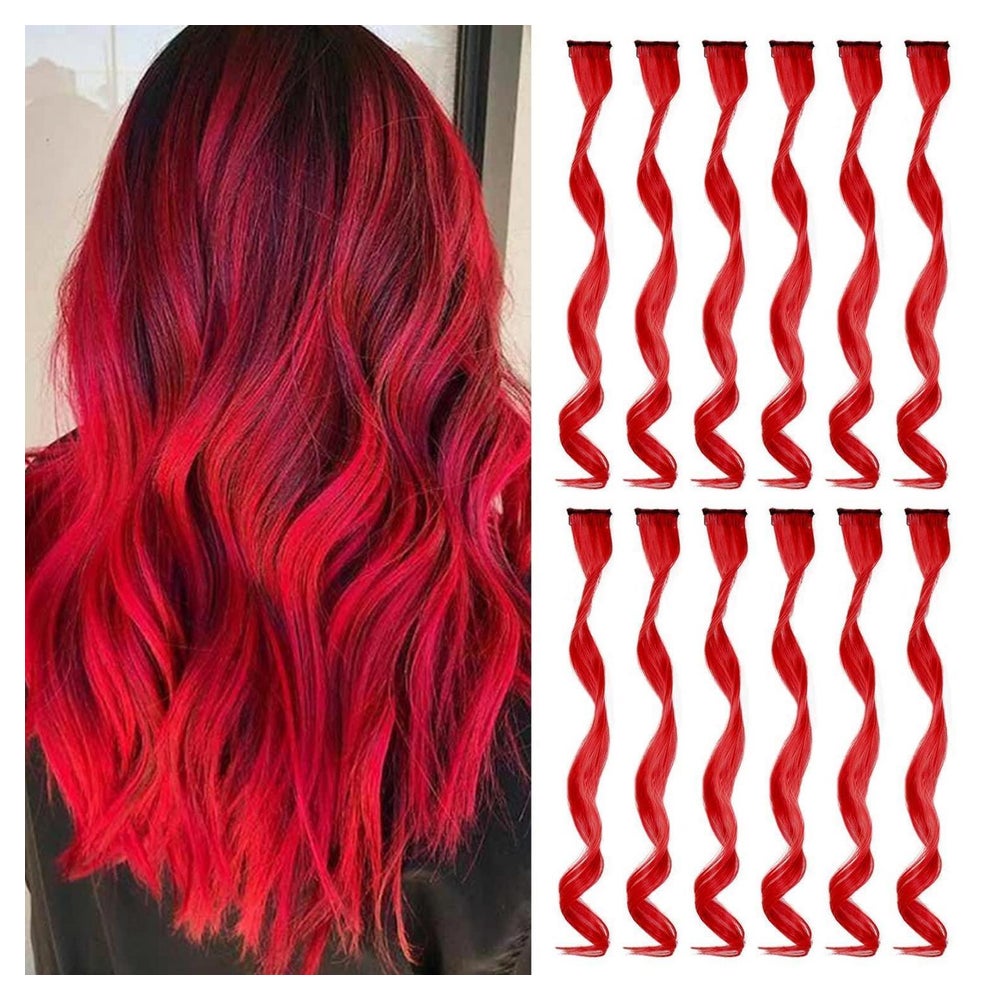 Haarverlängerungen Clip In 17 Zoll Lockig Gewellt 12 PCS Rot 1 St