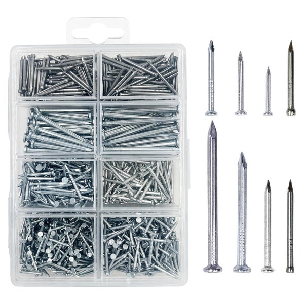 OMOTOOL Stahlnägel Set (900 Stück) - Verzinkte Nägel für Bilder