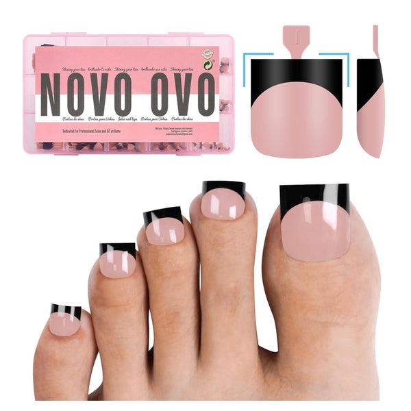 Zehennägel Sharp Square Toe Nail Black French Tips Baby Pink 1 St