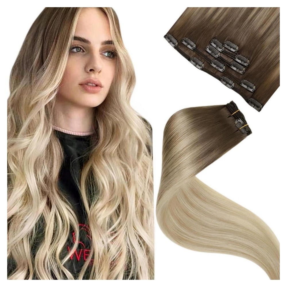 Clip in Extensions Echthaar Glatt Balayage Braun 35cm-5PCS 2 1 St